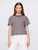 Linen-Blend T-Shirt- Chino Beige, Purple, And Black Stripe