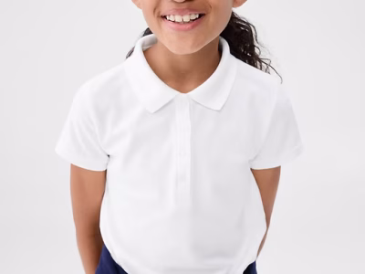 Girl Kids Uniform Stretch Pique Polo Shirt - White