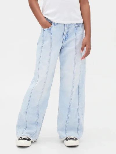 Kids Low Rise Stride Seamed Wide(Regular)-Leg Jeans- Medium Wash - Image 3