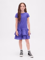 Kids Drop-Waist Ruffle Dress - Blue Iris