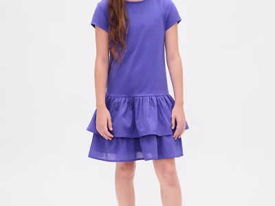 Kids Drop-Waist Ruffle Dress - Blue Iris