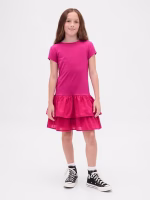 Kids Drop-Waist Ruffle Dress - Bright Fuchsia