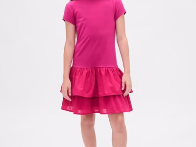 Kids Drop-Waist Ruffle Dress - Bright Fuchsia