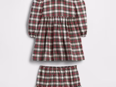 Baby Flannel Two-Piece Outfit Set - Tartan Plaid