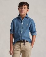 Cotton Chambray Shirt Kids Boys-Dark Blue