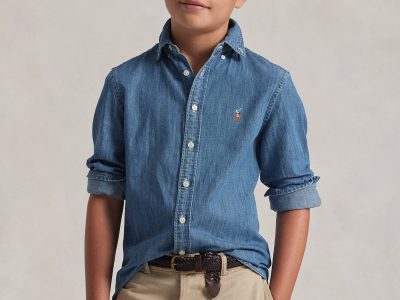 Cotton Chambray Shirt Kids Boys-Dark Blue