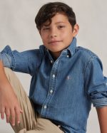 Cotton Chambray Shirt Kids Boys-Dark Blue - Image 2