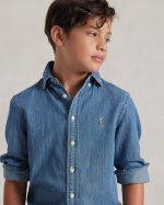 Cotton Chambray Shirt Kids Boys-Dark Blue - Image 3