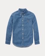 Cotton Chambray Shirt Kids Boys-Dark Blue - Image 4