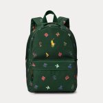 Alphabet-Print Small Backpack-College Green