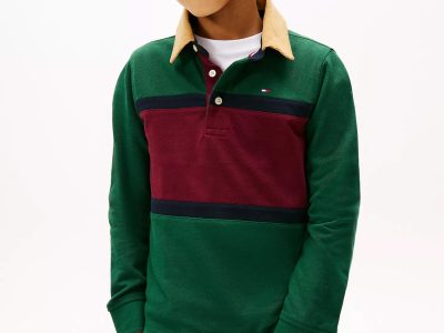 Kids' Long-Sleeve Colorblock Polo - Ornamental Green #XB01620-L6K