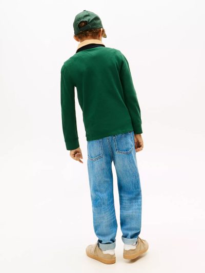 Kids' Long-Sleeve Colorblock Polo - Ornamental Green #XB01620-L6K - Image 3