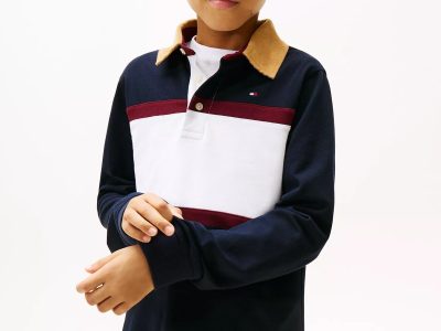Kids' Long-Sleeve Colorblock Polo - Navy Blue #XB01620-DW5