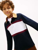 Kids' Long-Sleeve Colorblock Polo - Navy Blue #XB01620-DW5 - Image 3