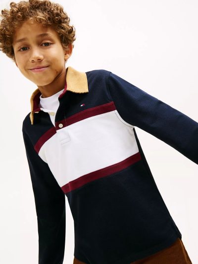 Kids' Long-Sleeve Colorblock Polo - Navy Blue #XB01620-DW5 - Image 3