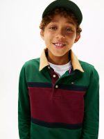 Kids' Long-Sleeve Colorblock Polo - Ornamental Green #XB01620-L6K - Image 2
