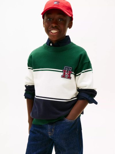 Kids' TH Logo Colorblock Sweater-Ornamental Green#XB01491-L6K - Image 2