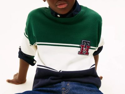 Kids' TH Logo Colorblock Sweater-Ornamental Green#XB01491-L6K