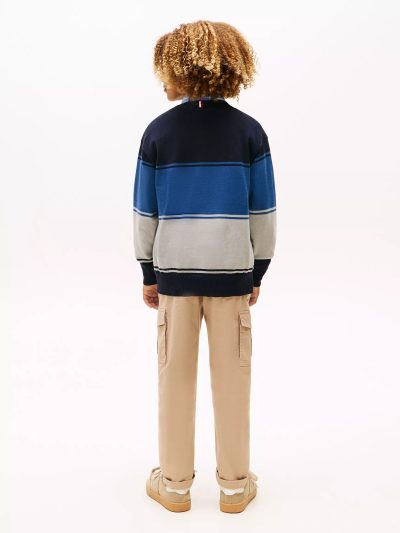 Kids' TH Logo Colorblock Sweater-Navy Blue#XB01491-DW5 - Image 3