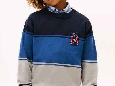 Kids' TH Logo Colorblock Sweater-Navy Blue#XB01491-DW5