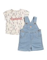 CARHARTT Toddler Girls 2pc Floral Tee And Denim Shortalls Set-light wash