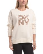 DKNY JEANS Sequin Applique Sati Top-Eggnog