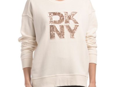DKNY JEANS Sequin Applique Sati Top-Eggnog