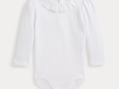 Ruffle-Overlay Cotton Interlock Bodysuit Baby girl- White#100063865