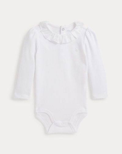 Ruffle-Overlay Cotton Interlock Bodysuit Baby girl- White#100063865 - Image 1