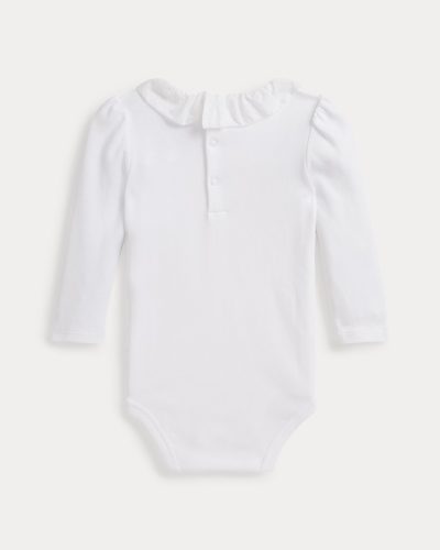 Ruffle-Overlay Cotton Interlock Bodysuit Baby girl- White#100063865 - Image 2