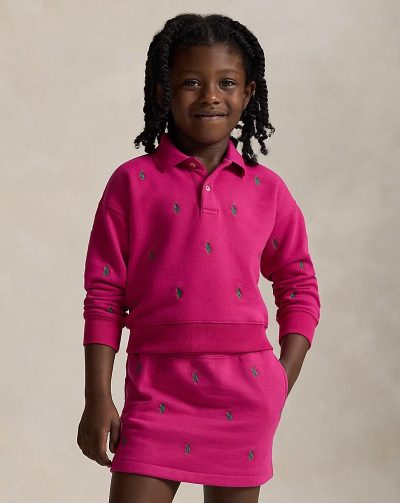 Polo Pony Fleece Polo Sweatshirt Toddler/Kids Girl- Preppy Pink#100064059 - Image 3