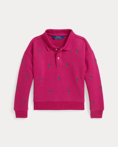 Polo Pony Fleece Polo Sweatshirt Toddler/Kids Girl- Preppy Pink#100064059 - Image 4