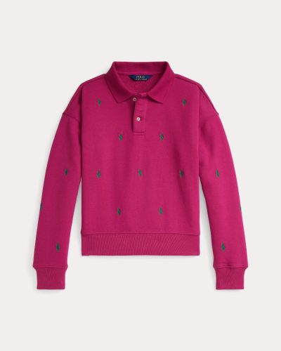 Polo Pony Fleece Polo Sweatshirt Toddler/Kids Girl- Preppy Pink#100064059 - Image 2