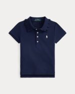 Stretch Mesh Ruffled Polo Shirt Toddler/Kids Girl- Refined Navy#100046775