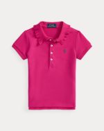 Stretch Mesh Ruffled Polo Shirt Toddler/Kids Girl- Preppy Pink#100046775