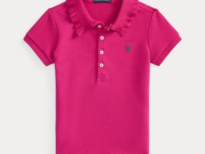 Stretch Mesh Ruffled Polo Shirt Toddler/Kids Girl- Preppy Pink#100046775
