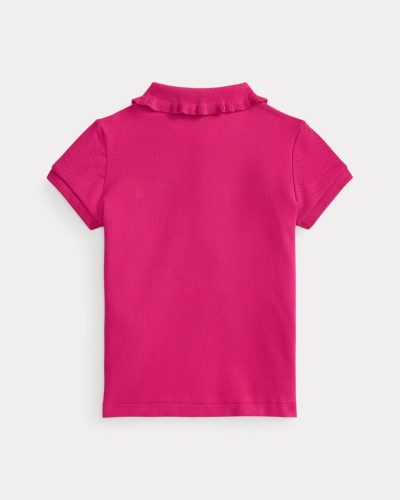 Stretch Mesh Ruffled Polo Shirt Toddler/Kids Girl- Preppy Pink#100046775 - Image 2
