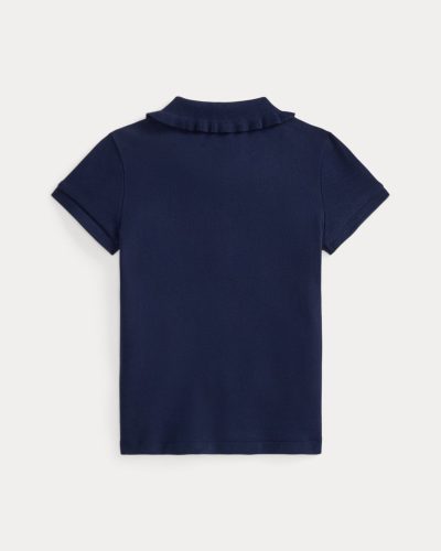 Stretch Mesh Ruffled Polo Shirt Toddler/Kids Girl- Refined Navy#100046775 - Image 2