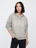 Relaxed Gap Logo Zip Hoodie- Gray And White Marl