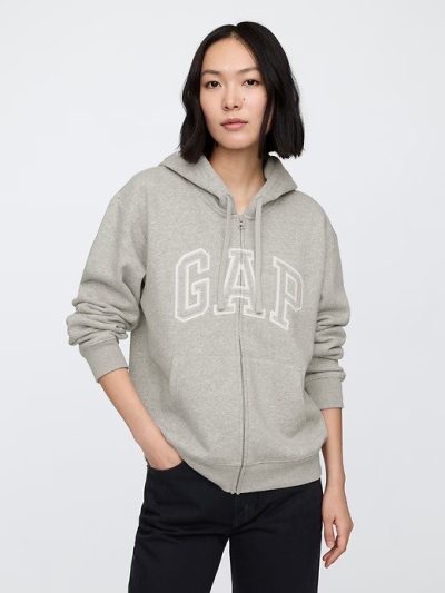 Relaxed Gap Logo Zip Hoodie-  Gray And White Marl - Image 1