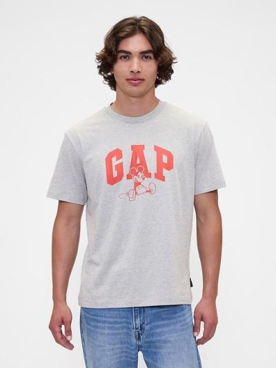 Gap × Disney Mickey Mouse Everyday Soft Relaxed Logo T-Shirt- Gray And White Marl - Image 1