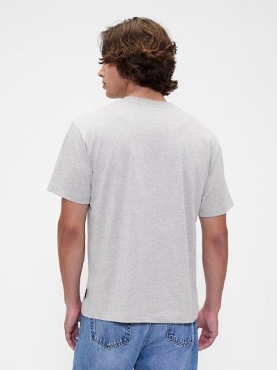 Gap × Disney Mickey Mouse Everyday Soft Relaxed Logo T-Shirt- Gray And White Marl - Image 3