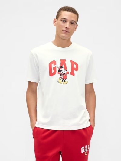 Gap × Disney Mickey Mouse Everyday Soft Relaxed Logo T-Shirt- Disney Family Santa White - Image 1