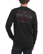TRUE RELIGION Flocked Crew Long Sleeve Shirt-BLACK/RED