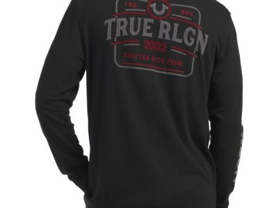 TRUE RELIGION Flocked Crew Long Sleeve Shirt-BLACK/RED