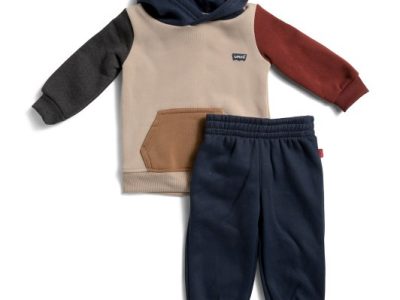 LEVIS Infant Boys 2pc Color Block Fleece Pants Set-Safari