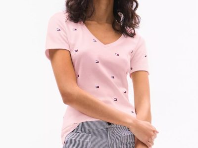 Allover Flag V-Neck Favorite T-Shirt-Icy Pink