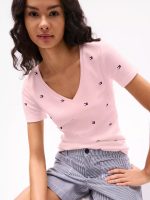 Allover Flag V-Neck Favorite T-Shirt-Icy Pink - Image 3