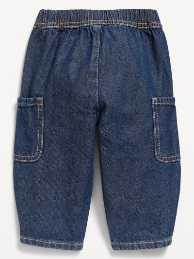 Baggy Barrel-Leg Cargo Jeans for Baby-Dark Wash - Image 2
