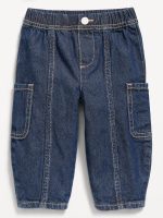 Baggy Barrel-Leg Cargo Jeans for Baby-Dark Wash